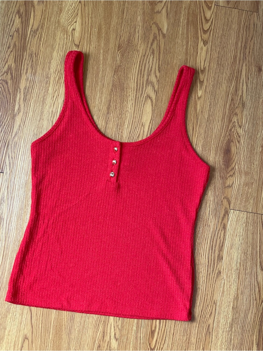 H&M Red Ribbed Tank with Button Front - Picture 4 of 7